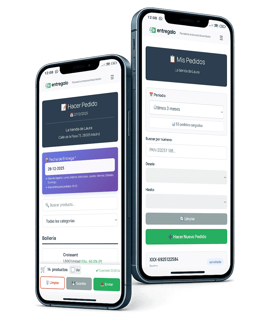 Sistema de pedidos entregalo en pantalla de móvil