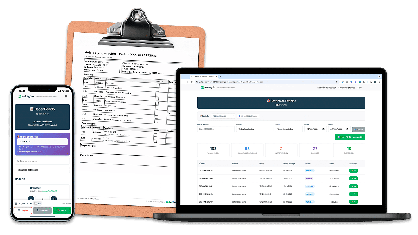 Sistema entregalo: pedido desde móvil, hoja de preparación y gestión de pedidos